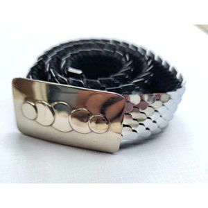Vintage Stretch Belt S Silver Snake Fish‎ Scale Buckle 80s Belt Stretch